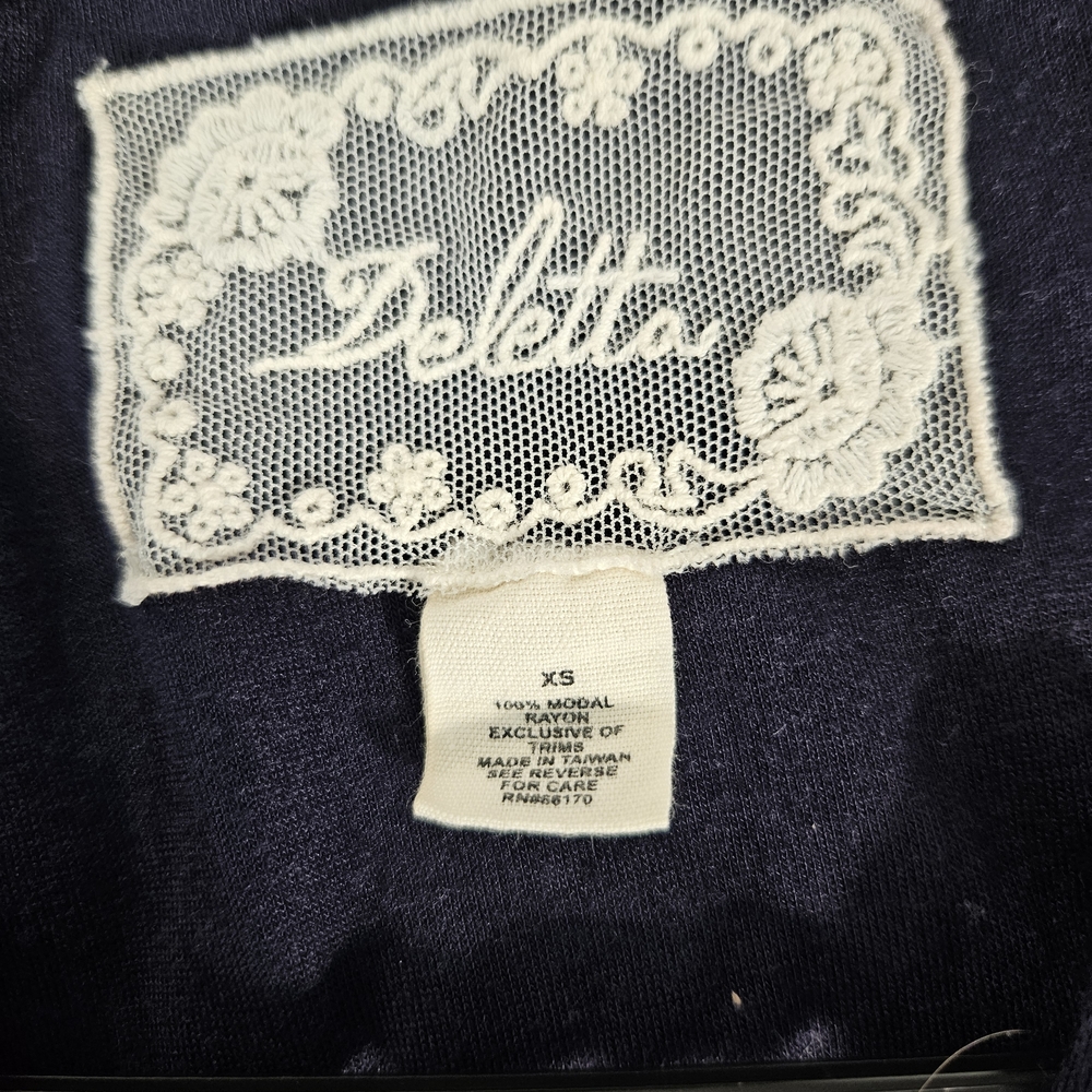 Anthropologie Y2K/Early 2000's Deletta floral embroidered wrap tie top in navy - Picture 5 of 5